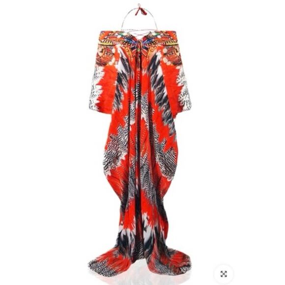 Shahida Parides Nomad Kaftan feather print Lisa Rinna Real Housewives OS One Sz - Picture 14 of 16